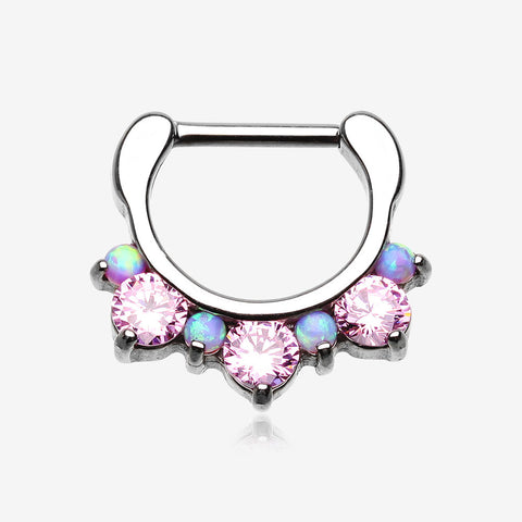 Fire Opal Multi Gem Sparkle Deuce Septum Clicker-Pink