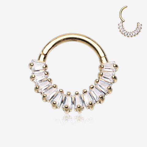 Golden Brilliant Baguette Sparkles Array Seamless Clicker Hoop Ring