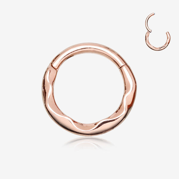 Rose Gold Classic Hammered Wave Seamless Clicker Hoop Ring