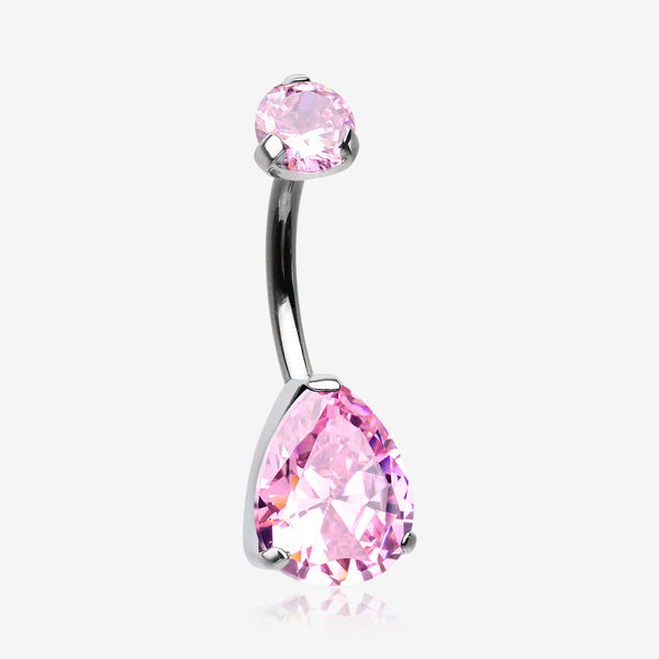 Implant Grade Titanium Internally Threaded Teardrop Prong Set Belly Button Ring-Pink