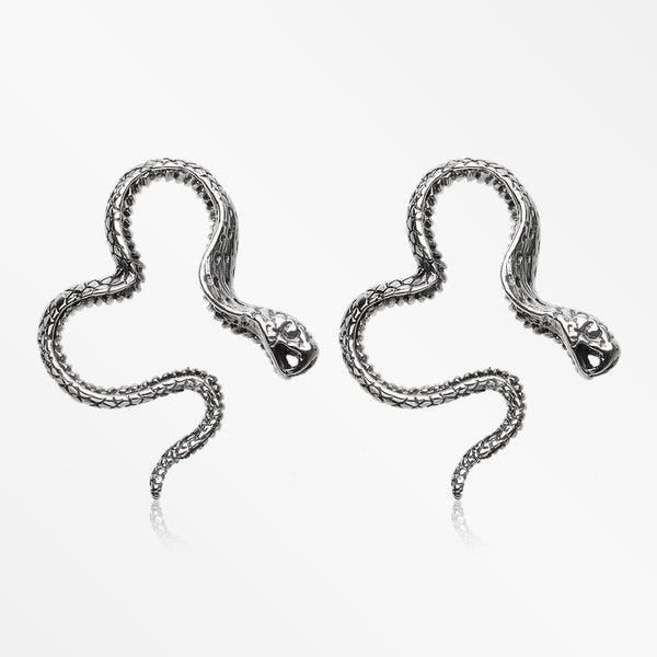 A Pair of Vicious Cobra Snake Swirl White Brass Hoop Ear Weight Hanger