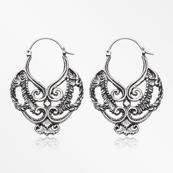 A Pair of Enchanted Royal Bali Filigree White Brass Plug Hoop Earring