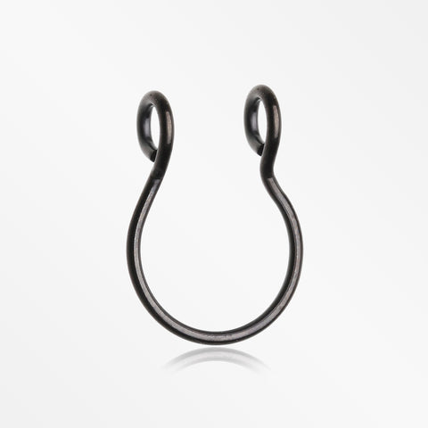 Blackline Simple Loop Steel Non-Piercing Fake Septum Ring