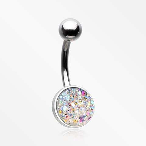 Iridescent Druzy Sparkle Steel Belly Button Ring-Aurora Borealis