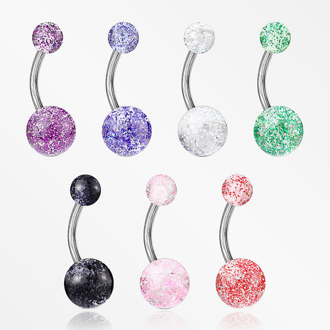7 Pcs of Assorted Color Acrylic Glitter Ball Belly Button Ring Package