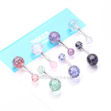 Detail View 3 of 7 Pcs of Assorted Color Acrylic Glitter Ball Belly Button Ring Package