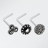 3 Pcs of Filigree L-Shaped Nose Ring Pack-Steel