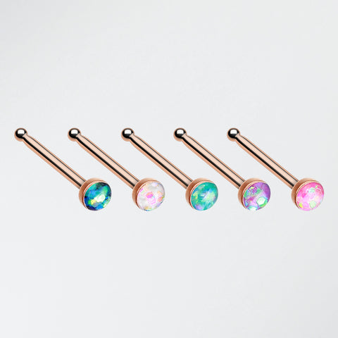 5 Pcs of Rose Gold Opal Sparkle Nose Stud Ring Pack-Rainbow/Multi-Color