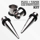 Single Size Ear Stretching Tapers & Plugs Pair Kit-Steel