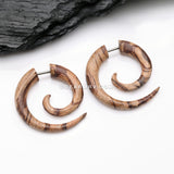 A Pair of Batik Wood Fake Spiral Hanger Earring
