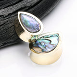A Pair of Golden Brass Bali Abalone Inlay Teardrop Double Flared Plug