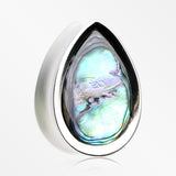 A Pair of White Brass Bali Abalone Inlay Teardrop Double Flared Plug