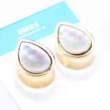 A Pair of Golden Brass Bali Mother of Pearl Inlay Teardrop Double Flared Plug