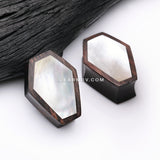 A Pair of Tiger Ebony Wood Mother of Pearl Inlay Casket Double Flared Tunnel Plug