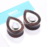 A Pair of White Brass Moonstone Arang Wood Teardrop Double Flared Plug