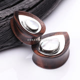 A Pair of White Brass Moonstone Arang Wood Teardrop Double Flared Plug