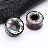 A Pair of Tiger Ebony Wood Abalone Inlay Double Flared Tunnel Plug