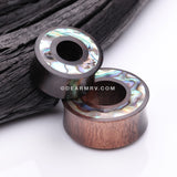A Pair of Tiger Ebony Wood Abalone Inlay Double Flared Tunnel Plug