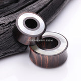 A Pair of Tiger Ebony Wood Mother of Pearl Inlay Double Flared Tunnel Plug