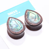 A Pair of Rosewood Bali Abalone Inlay Teardrop Double Flared Plug