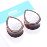A Pair of Rosewood Bali Mother of Pearl Inlay Teardrop Double Flared Plug