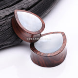 A Pair of Rosewood Bali Mother of Pearl Inlay Teardrop Double Flared Plug