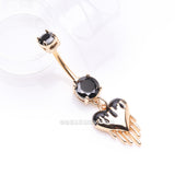 Detail View 2 of Golden Dark Love Dripping Heart Dangle Belly Button Ring-Black