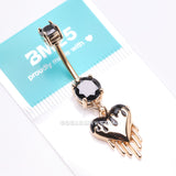 Detail View 4 of Golden Dark Love Dripping Heart Dangle Belly Button Ring-Black
