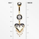 Detail View 1 of Golden Dark Love Dripping Heart Dangle Belly Button Ring-Black