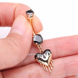 Detail View 3 of Golden Dark Love Dripping Heart Dangle Belly Button Ring-Black