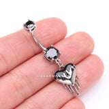 Detail View 3 of Dark Love Dripping Heart Dangle Belly Button Ring-Black