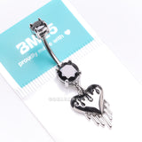 Detail View 4 of Dark Love Dripping Heart Dangle Belly Button Ring-Black