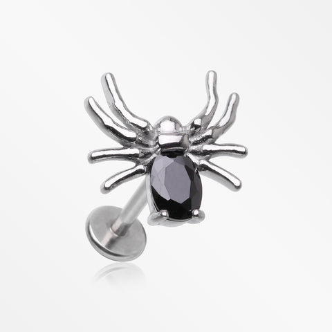 Venom Spider Sparkle Internally Threaded Steel Flat Back Stud Labret-Black
