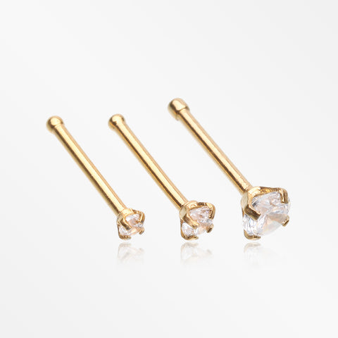 3 Pcs Pack of Assorted Rose Gold Prong Set Sparkle Gem Nose Stud Ring-Clear Gem