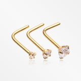 3 Pcs Pack of Assorted Golden Prong Set Sparkle Gem L-Shaped Nose Ring-Clear Gem