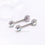 Detail View 1 of A Pair of Sparkle Adorable Paws Nipple Barbell-Aurora Borealis
