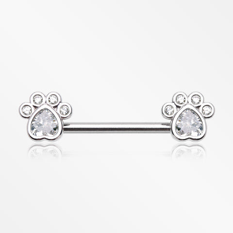 A Pair of Sparkle Adorable Paws Nipple Barbell-Clear Gem