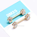 Detail View 3 of A Pair of Golden Sparkle Adorable Paws Nipple Barbell-Aurora Borealis