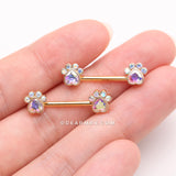 Detail View 2 of A Pair of Golden Sparkle Adorable Paws Nipple Barbell-Aurora Borealis