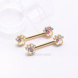Detail View 1 of A Pair of Golden Sparkle Adorable Paws Nipple Barbell-Aurora Borealis