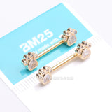 Detail View 3 of A Pair of Golden Sparkle Adorable Paws Nipple Barbell-Clear Gem