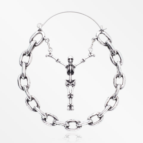 A Pair of Chained Skeleton Crucifix Plug Hoop Earring