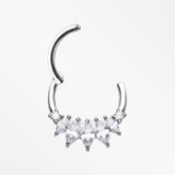 Detail View 1 of Brilliant Sparkle Marquise Grand Floral Clicker Hoop Ring-Clear Gem