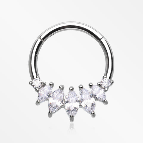 Brilliant Sparkle Marquise Grand Floral Clicker Hoop Ring-Clear Gem