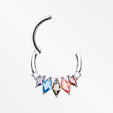 Detail View 1 of Brilliant Sparkle Marquise Grand Floral Clicker Hoop Ring-Multi-Color