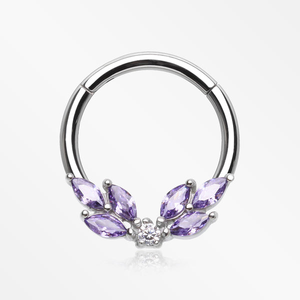 Brilliant Sparkle Marquise Floral Wreath Clicker Hoop Ring-Amethyst
