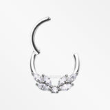 Detail View 1 of Brilliant Sparkle Marquise Floral Wreath Clicker Hoop Ring-Clear Gem