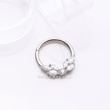 Detail View 2 of Brilliant Sparkle Marquise Floral Wreath Clicker Hoop Ring-Clear Gem