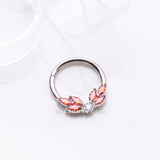 Detail View 2 of Brilliant Sparkle Marquise Floral Wreath Clicker Hoop Ring- Red