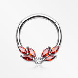 Brilliant Sparkle Marquise Floral Wreath Clicker Hoop Ring- Red